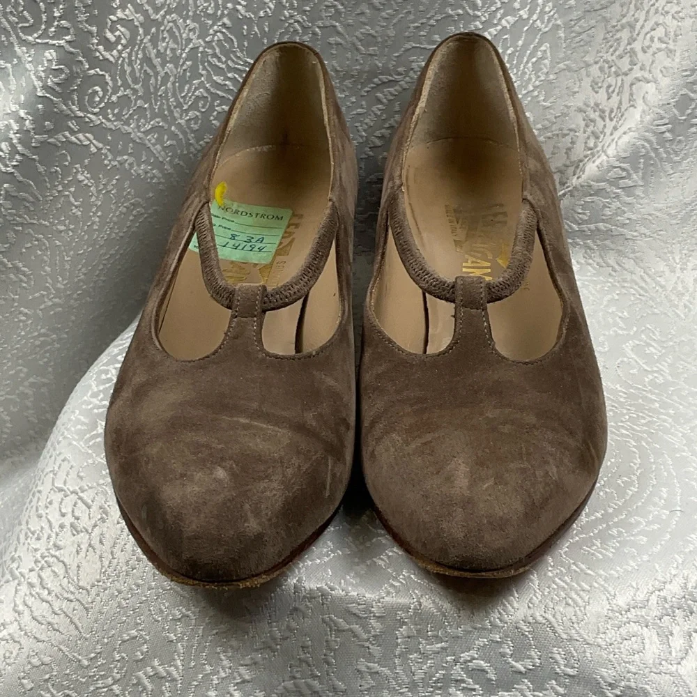 Salvatore Ferragamo‎ Vintage Women's Mary Jane Tan Suede Wedges